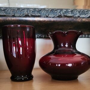 Vintage 1960's Anchor Hocking Ruby Glass Vases.